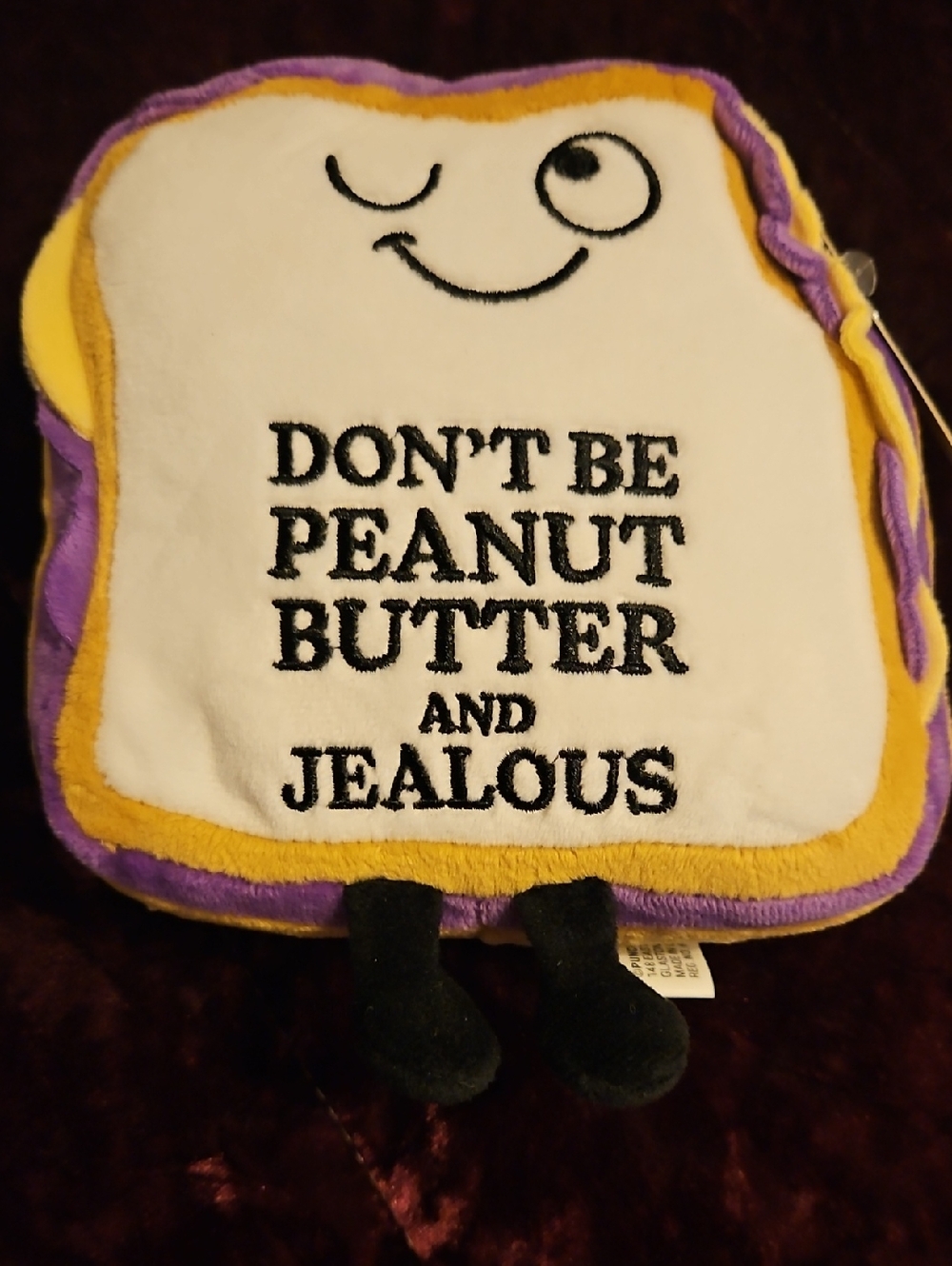 Winking Toast Plush Pillow - Yellow, Purple, White